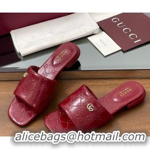 Lower Price Gucci Flat Slides Sandal in Shiny GG Leather Red 0609140