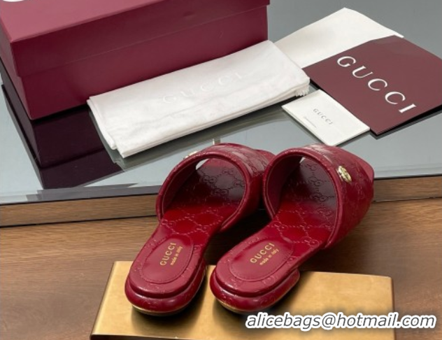 Lower Price Gucci Flat Slides Sandal in Shiny GG Leather Red 0609140