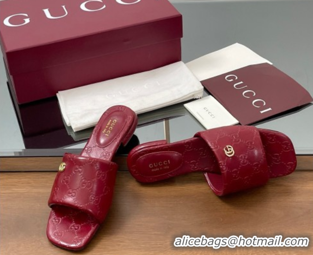 Lower Price Gucci Flat Slides Sandal in Shiny GG Leather Red 0609140