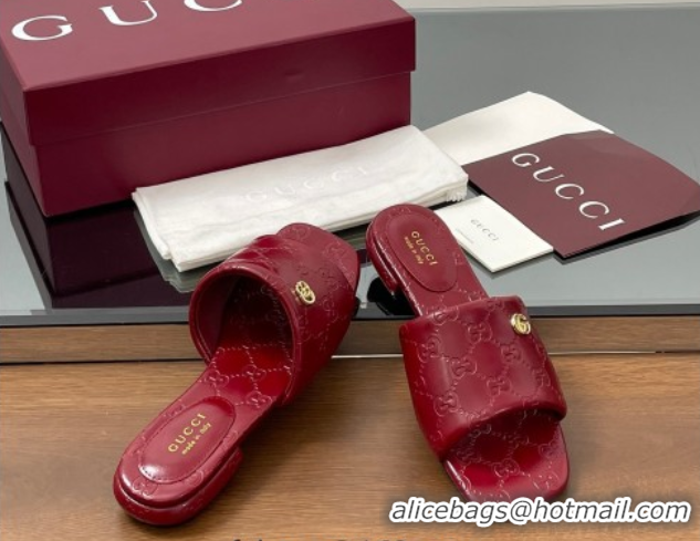 Lower Price Gucci Flat Slides Sandal in Shiny GG Leather Red 0609140