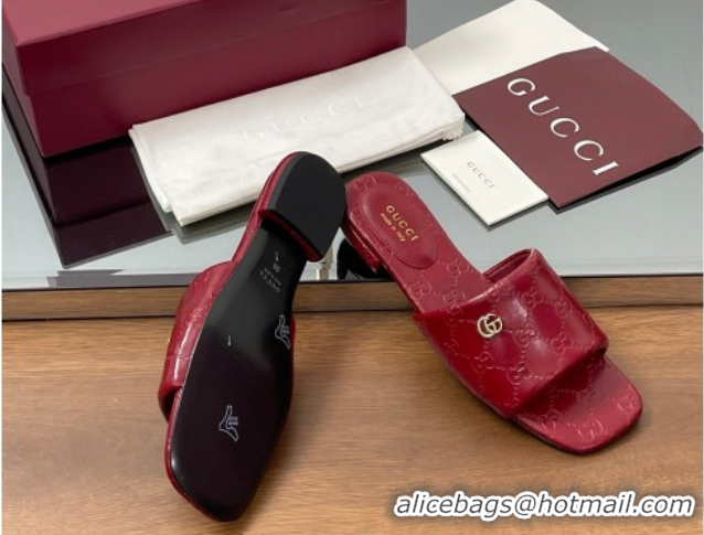 Lower Price Gucci Flat Slides Sandal in Shiny GG Leather Red 0609140