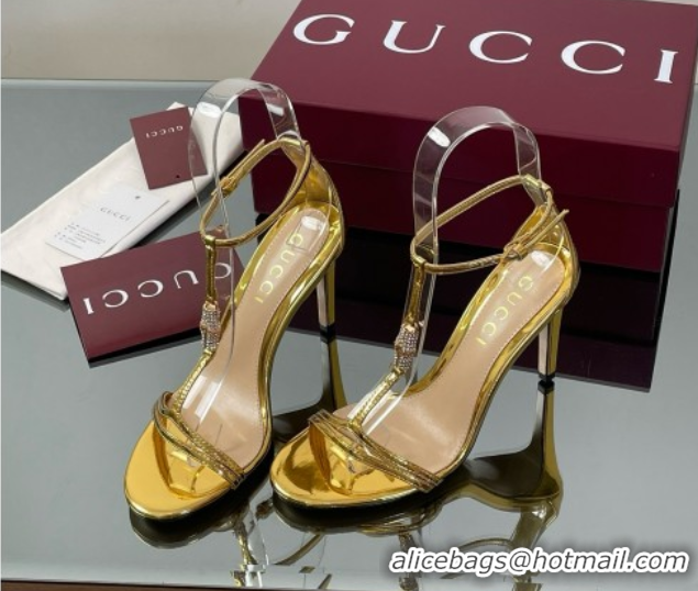 Top Grade Gucci Patent Leather Sandal with Bamboo 9.5cm Heel Gold 070402
