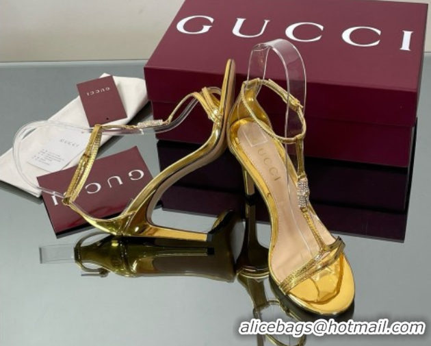Top Grade Gucci Patent Leather Sandal with Bamboo 9.5cm Heel Gold 070402