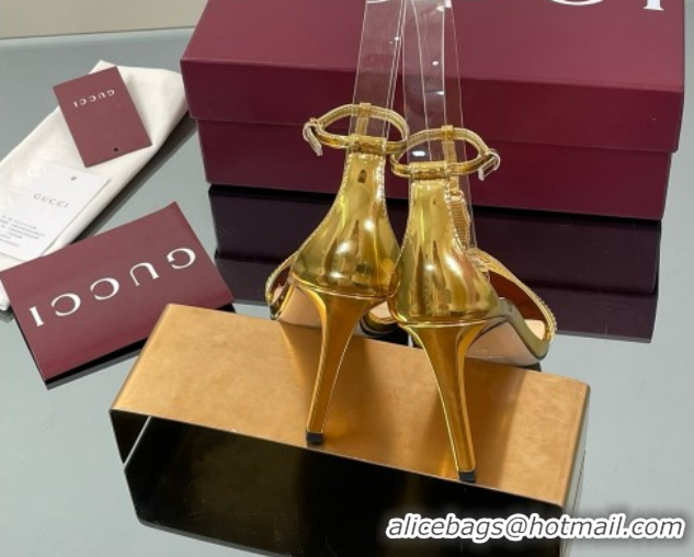 Top Grade Gucci Patent Leather Sandal with Bamboo 9.5cm Heel Gold 070402