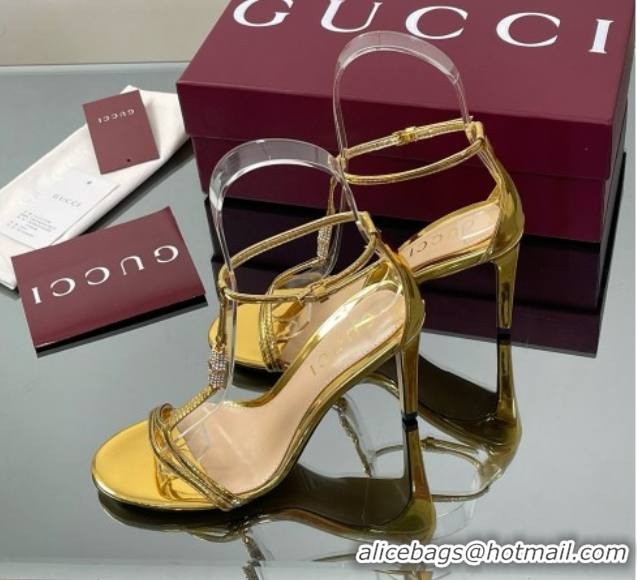 Top Grade Gucci Patent Leather Sandal with Bamboo 9.5cm Heel Gold 070402