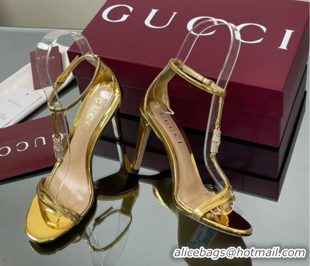 Top Grade Gucci Patent Leather Sandal with Bamboo 9.5cm Heel Gold 070402