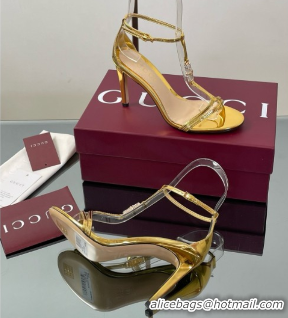 Top Grade Gucci Patent Leather Sandal with Bamboo 9.5cm Heel Gold 070402
