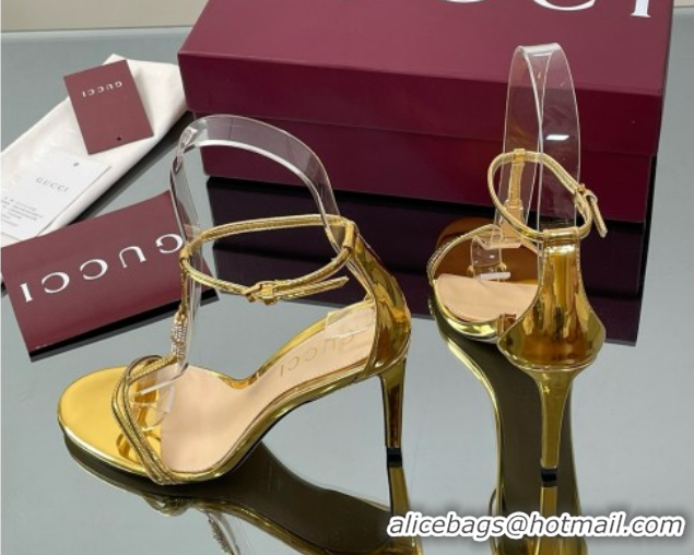 Top Grade Gucci Patent Leather Sandal with Bamboo 9.5cm Heel Gold 070402