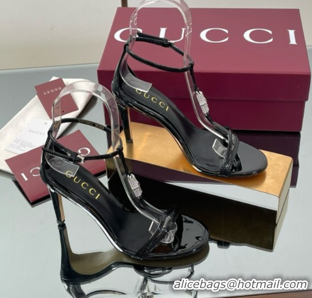 Durable Gucci Patent Leather Sandal with Bamboo 9.5cm Heel Black 5070403