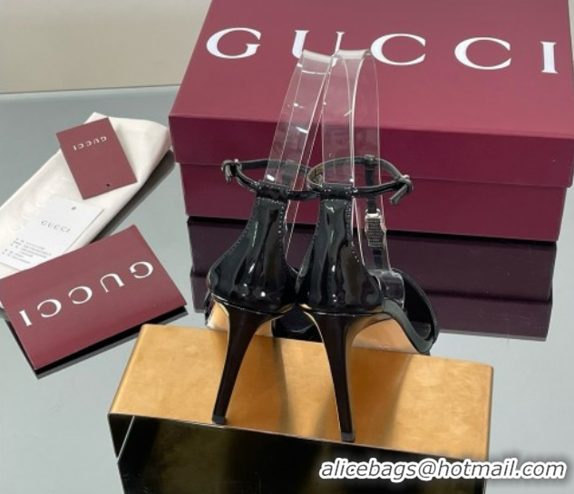 Durable Gucci Patent Leather Sandal with Bamboo 9.5cm Heel Black 5070403