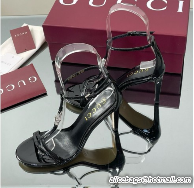 Durable Gucci Patent Leather Sandal with Bamboo 9.5cm Heel Black 5070403
