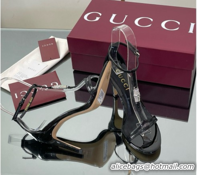 Durable Gucci Patent Leather Sandal with Bamboo 9.5cm Heel Black 5070403