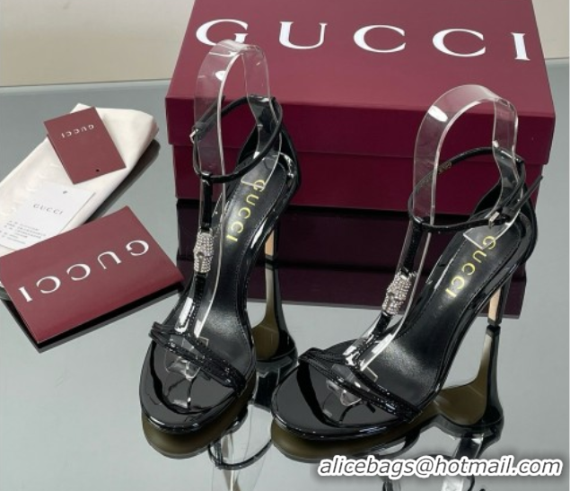 Durable Gucci Patent Leather Sandal with Bamboo 9.5cm Heel Black 5070403