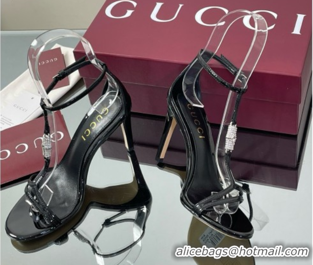Durable Gucci Patent Leather Sandal with Bamboo 9.5cm Heel Black 5070403