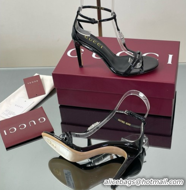 Durable Gucci Patent Leather Sandal with Bamboo 9.5cm Heel Black 5070403