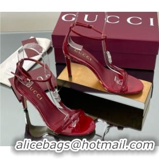 Most Popular Gucci Patent Leather Sandal with Bamboo 9.5cm Heel Deep Red 5070404