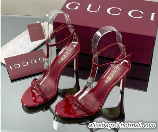 Most Popular Gucci Patent Leather Sandal with Bamboo 9.5cm Heel Deep Red 5070404