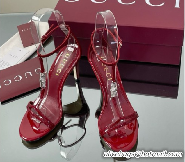 Most Popular Gucci Patent Leather Sandal with Bamboo 9.5cm Heel Deep Red 5070404