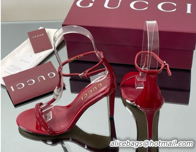 Most Popular Gucci Patent Leather Sandal with Bamboo 9.5cm Heel Deep Red 5070404