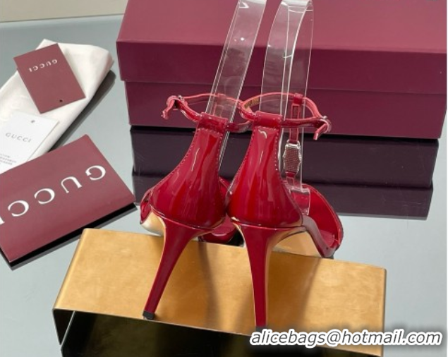 Most Popular Gucci Patent Leather Sandal with Bamboo 9.5cm Heel Deep Red 5070404