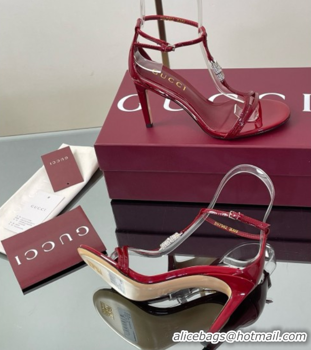 Most Popular Gucci Patent Leather Sandal with Bamboo 9.5cm Heel Deep Red 5070404