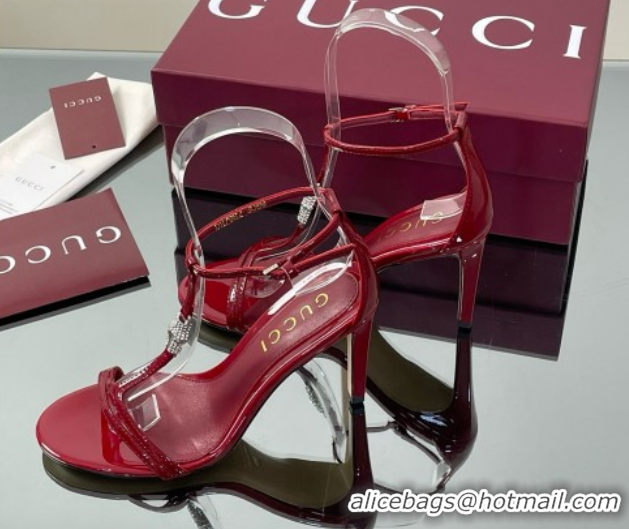 Most Popular Gucci Patent Leather Sandal with Bamboo 9.5cm Heel Deep Red 5070404