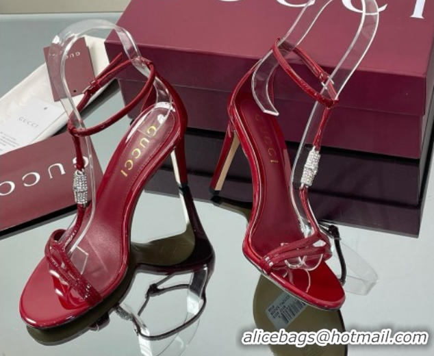 Most Popular Gucci Patent Leather Sandal with Bamboo 9.5cm Heel Deep Red 5070404