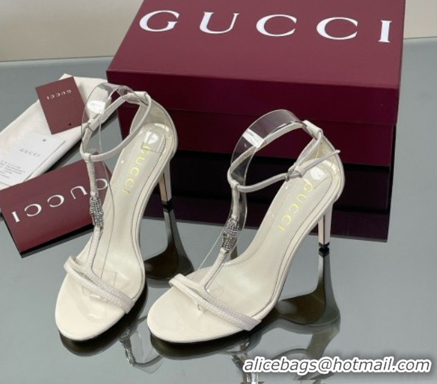 Grade Quality Gucci Patent Leather Sandal with Bamboo 9.5cm Heel White 070405