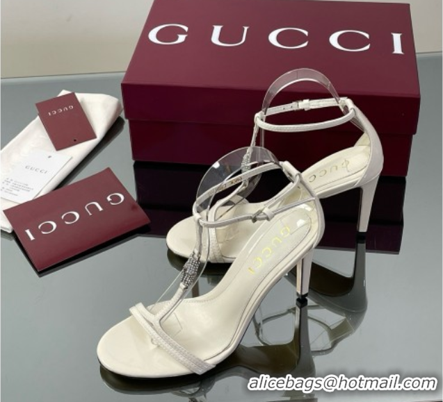 Grade Quality Gucci Patent Leather Sandal with Bamboo 9.5cm Heel White 070405