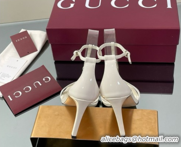 Grade Quality Gucci Patent Leather Sandal with Bamboo 9.5cm Heel White 070405