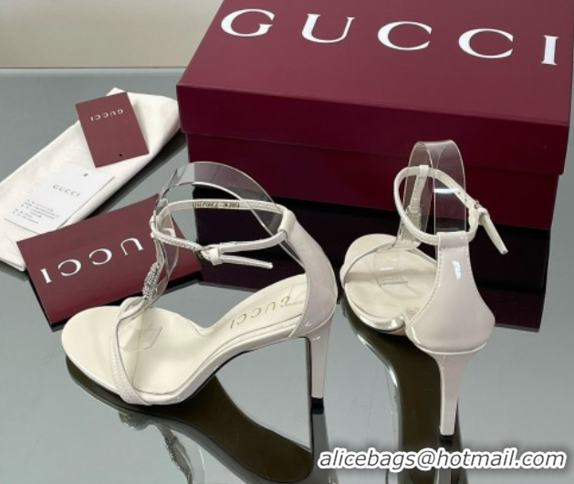 Grade Quality Gucci Patent Leather Sandal with Bamboo 9.5cm Heel White 070405