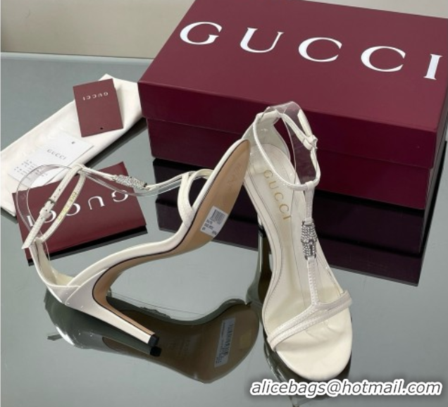 Grade Quality Gucci Patent Leather Sandal with Bamboo 9.5cm Heel White 070405