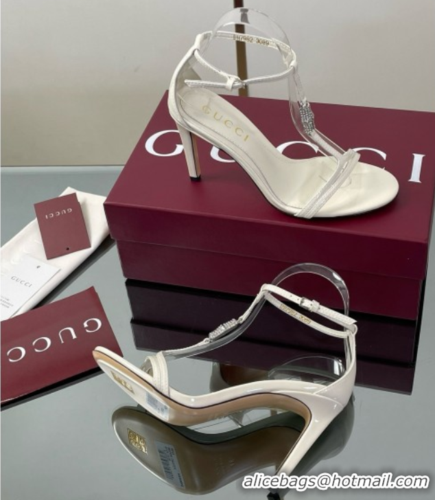 Grade Quality Gucci Patent Leather Sandal with Bamboo 9.5cm Heel White 070405