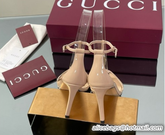 Pretty Style Gucci Patent Leather Sandal with Bamboo 9.5cm Heel Beige 5070406
