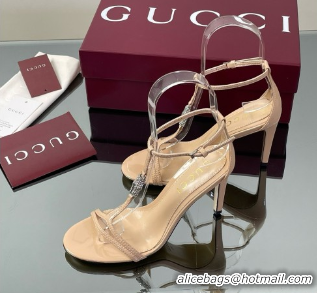 Pretty Style Gucci Patent Leather Sandal with Bamboo 9.5cm Heel Beige 5070406