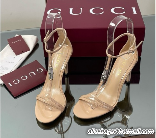 Pretty Style Gucci Patent Leather Sandal with Bamboo 9.5cm Heel Beige 5070406