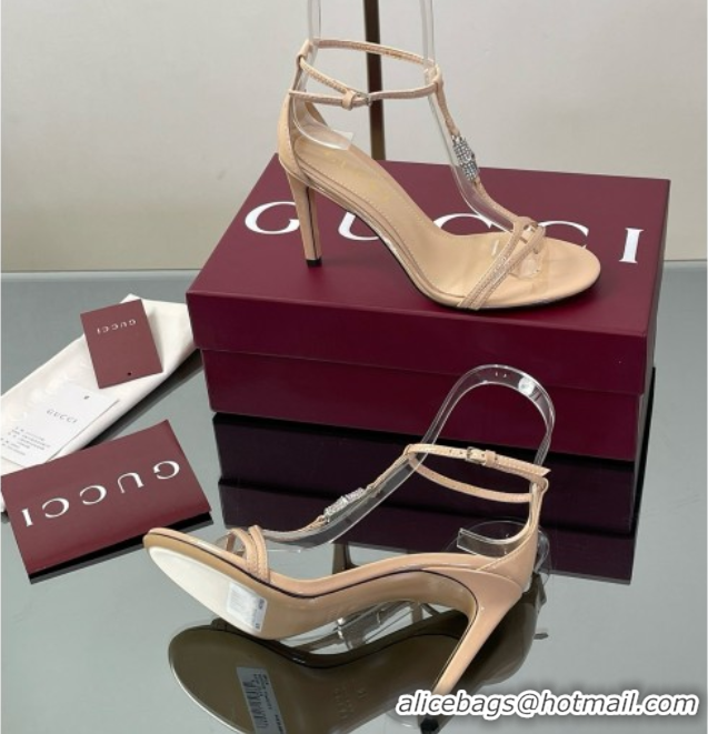 Pretty Style Gucci Patent Leather Sandal with Bamboo 9.5cm Heel Beige 5070406