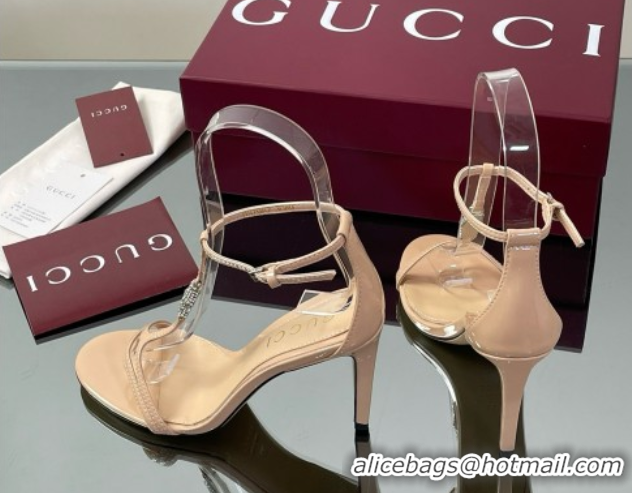 Pretty Style Gucci Patent Leather Sandal with Bamboo 9.5cm Heel Beige 5070406
