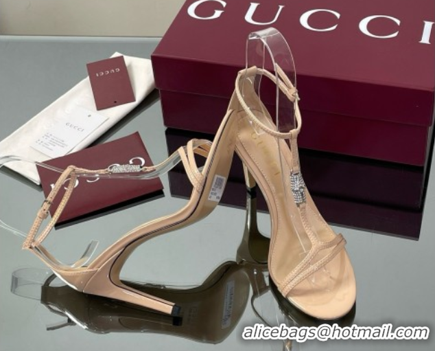 Pretty Style Gucci Patent Leather Sandal with Bamboo 9.5cm Heel Beige 5070406