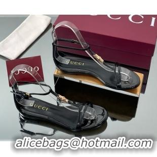 Good Looking Gucci Patent Leather Thong Sandal with Bamboo Black 5070407