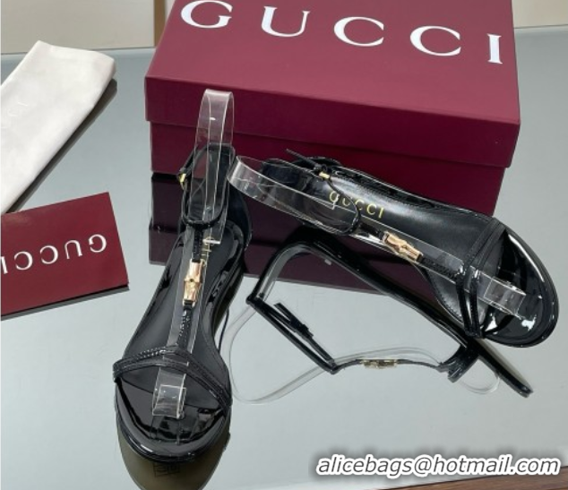 Good Looking Gucci Patent Leather Thong Sandal with Bamboo Black 5070407