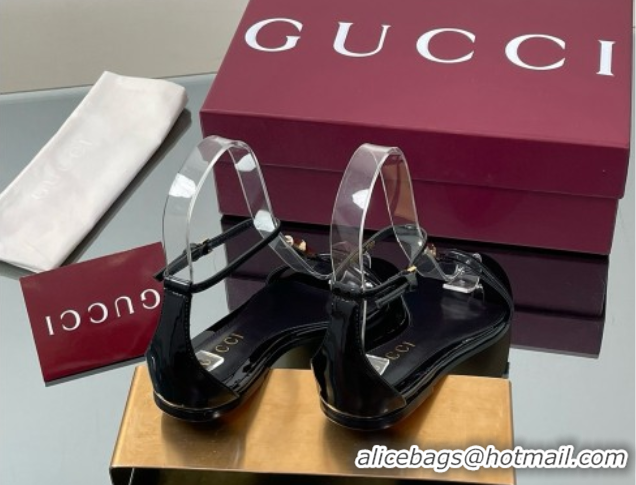 Good Looking Gucci Patent Leather Thong Sandal with Bamboo Black 5070407