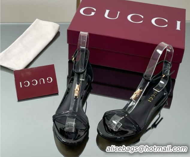 Good Looking Gucci Patent Leather Thong Sandal with Bamboo Black 5070407