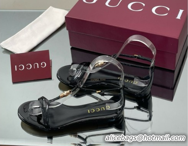 Good Looking Gucci Patent Leather Thong Sandal with Bamboo Black 5070407