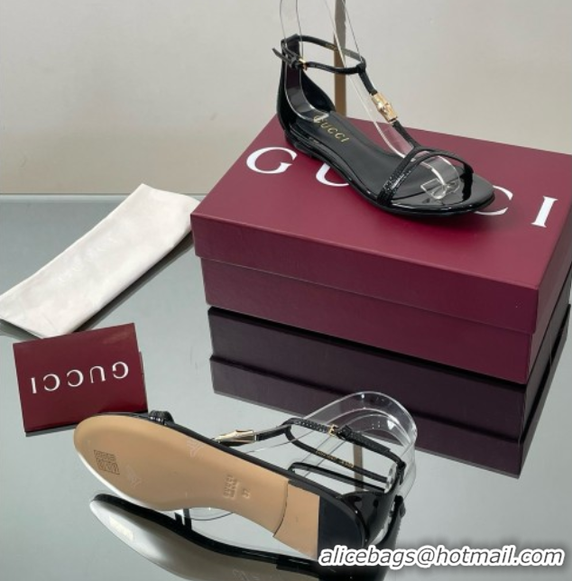 Good Looking Gucci Patent Leather Thong Sandal with Bamboo Black 5070407