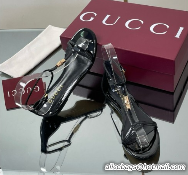 Good Looking Gucci Patent Leather Thong Sandal with Bamboo Black 5070407