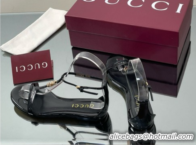 Good Looking Gucci Patent Leather Thong Sandal with Bamboo Black 5070407