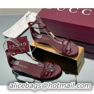 Good Quality Gucci Patent Leather Thong Sandal with Bamboo Burgundy 5070408