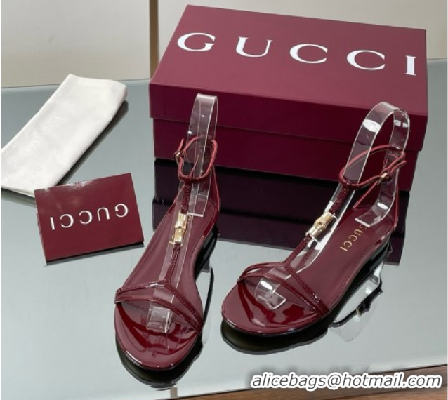 Good Quality Gucci Patent Leather Thong Sandal with Bamboo Burgundy 5070408