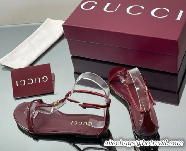 Good Quality Gucci Patent Leather Thong Sandal with Bamboo Burgundy 5070408